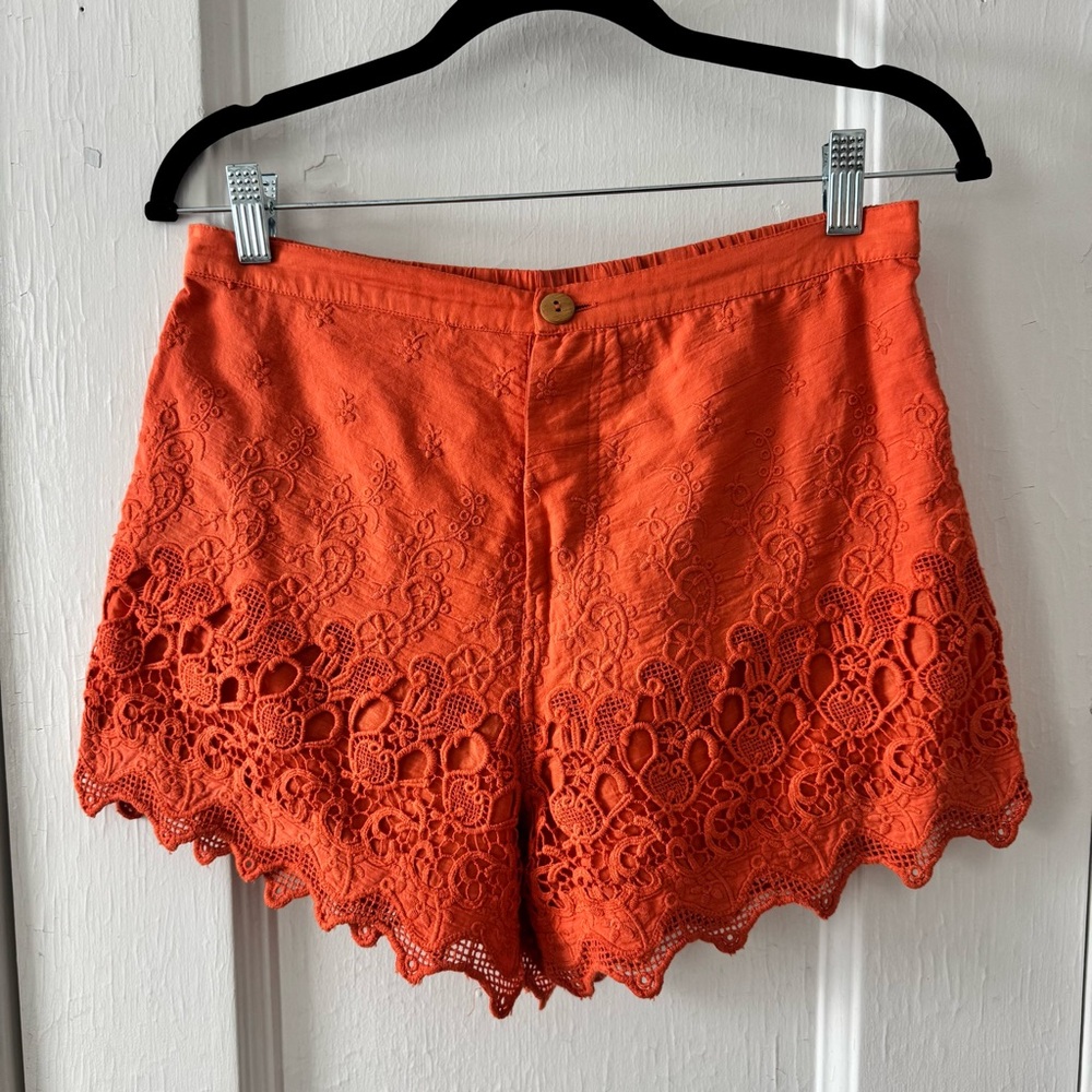 Free People Fp One Aimee Shorts Crochet Embroidered Button S Papaya
